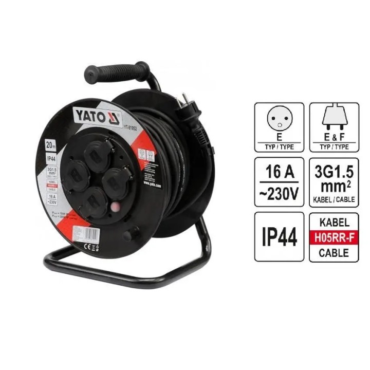 YATO PRZEDŁUŻACZ BĘBNOWY 3X1,5 MM, 20 M