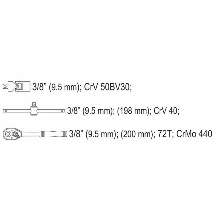 YATO ZESTAW NARZĘDZIOWY 3/8" 22CZ. XS