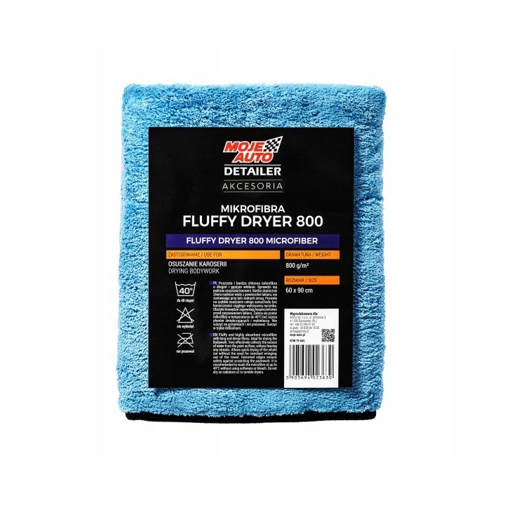 MOJE AUTO MIKROFIBRA FLUFFY DRYER 800G/M² 60X90 CM / DO OSUSZANIA KAROSERII