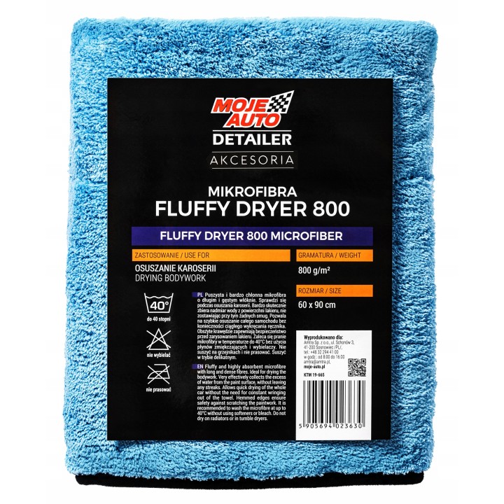 MOJE AUTO MIKROFIBRA FLUFFY DRYER 800G/M² 60X90 CM / DO OSUSZANIA KAROSERII