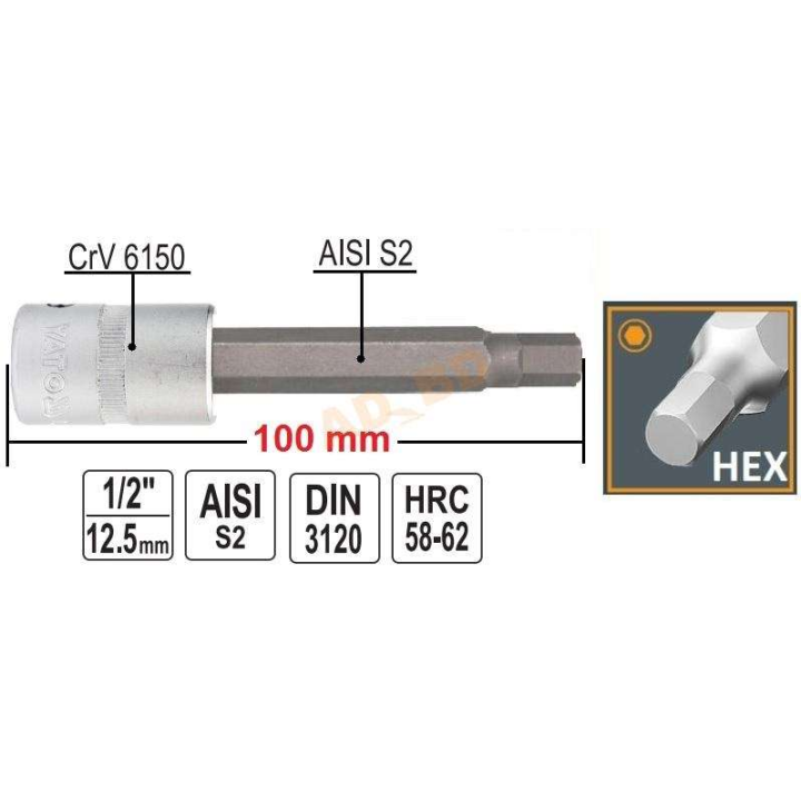 YATO KLUCZ TRZPIENIOWY HEX 1/2" 10MM L100MM