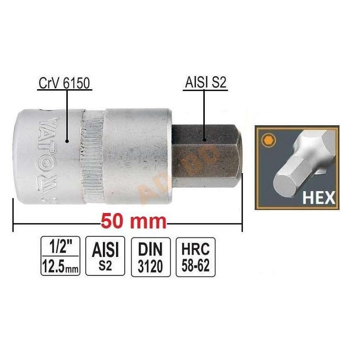 YATO KLUCZ TRZPIENIOWY HEX 1/2" 7MM L55MM