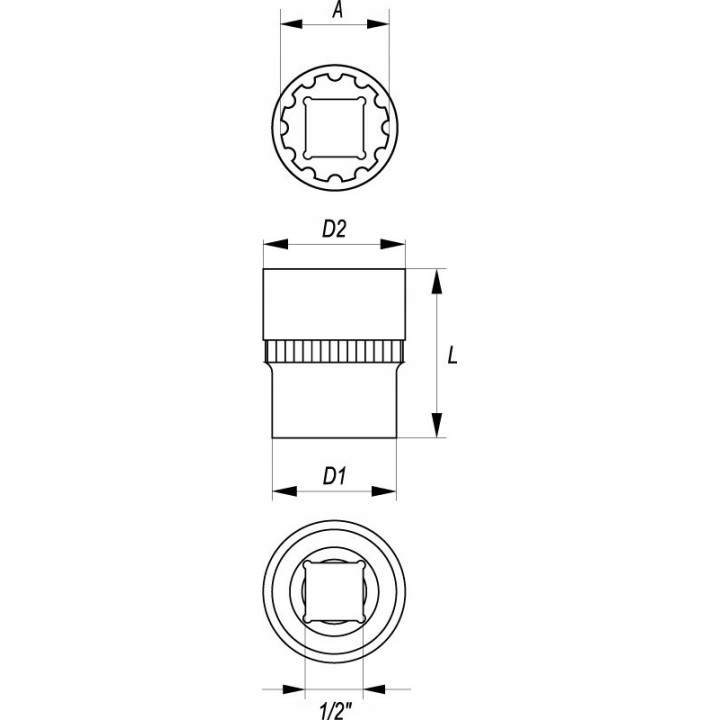 YATO NASADKA 1/2" 19 MM X 38 MM SPLINE