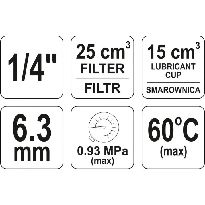 YATO ZESPÓŁ FILTRUJĄCY REDUKTOR I SMAROWNICA 1/4, 25CM3