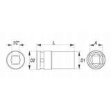 YATO NASADKA 1/2" UDAROWA 19 MM X 78 MM 6-KĄTNA DŁUGA