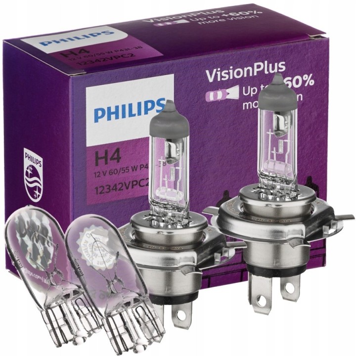 PHILIPS ŻARÓWKA H4 12V/60/55W P43T-38 +60% PHILIPS VISIONPLUS KPL 2 SZT.